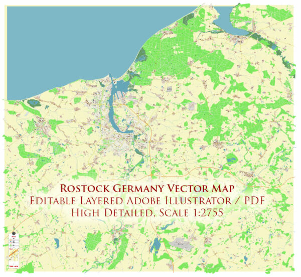 Rostock Germany Vector Map Exact High Detailed Street Map editable Adobe Illustrator in layers Rostock Germany Vector Map Exact High Detailed Street Map editable Adobe Illustrator in layers