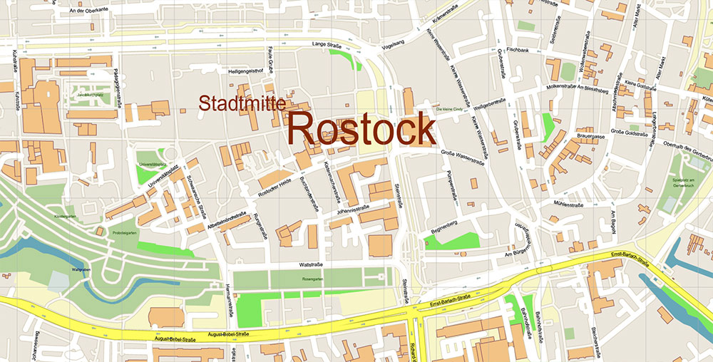 Rostock Germany Vector Map Exact High Detailed Street Map editable Adobe Illustrator in layers