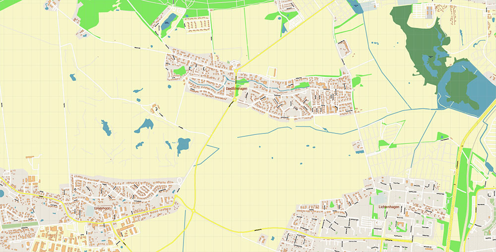 Rostock Germany Vector Map Exact High Detailed Street Map editable Adobe Illustrator in layers