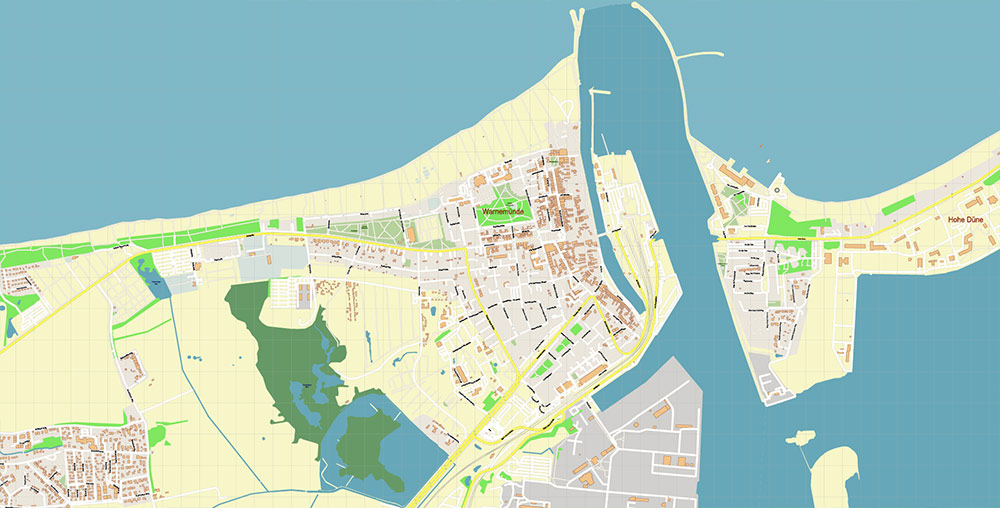Rostock Germany Vector Map Exact High Detailed Street Map editable Adobe Illustrator in layers