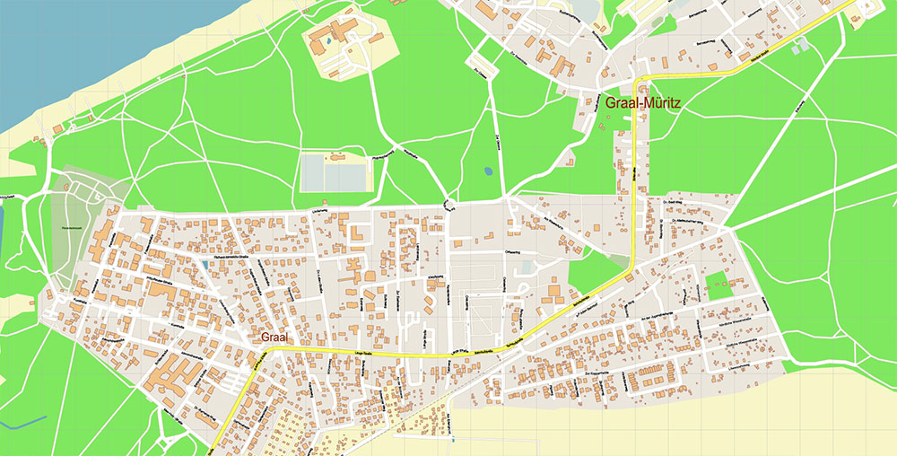 Rostock Germany Vector Map Exact High Detailed Street Map editable Adobe Illustrator in layers