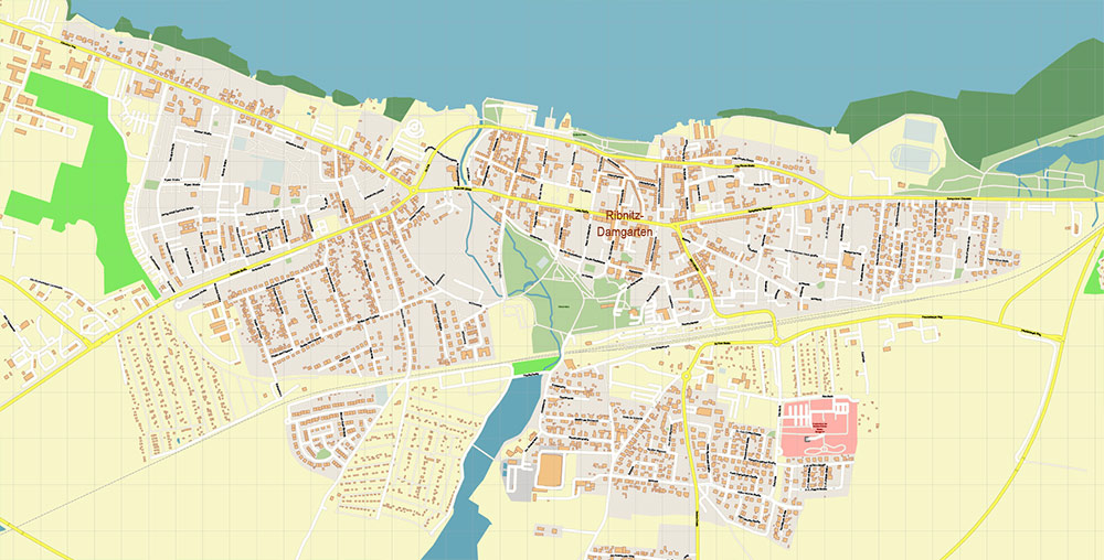 Rostock Germany Vector Map Exact High Detailed Street Map editable Adobe Illustrator in layers