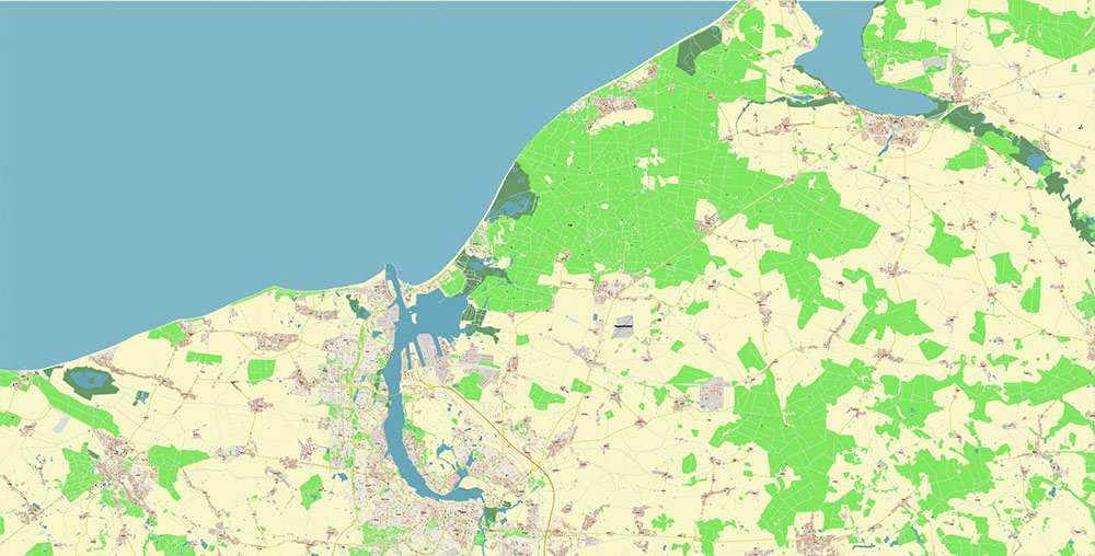 Rostock Germany Vector Map Exact High Detailed Street Map editable Adobe Illustrator in layers