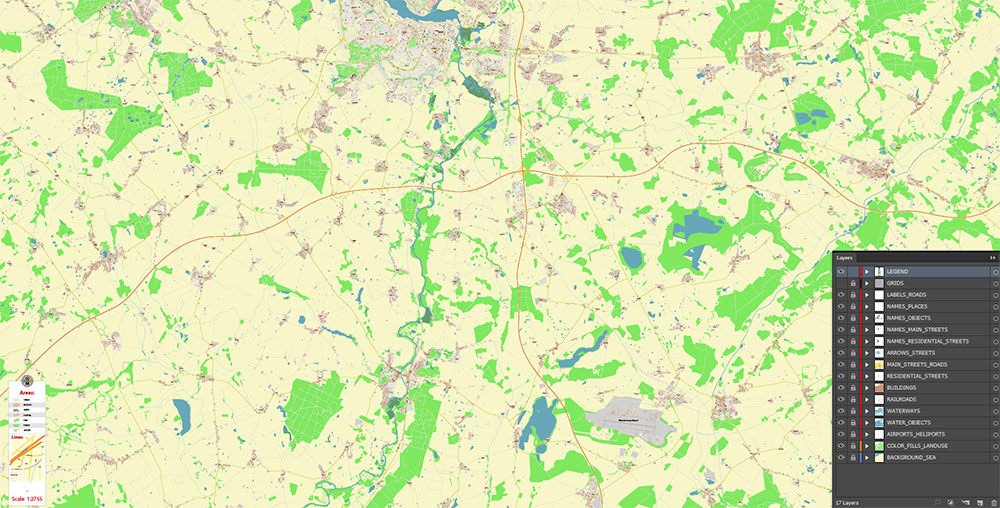 Rostock Germany Vector Map Exact High Detailed Street Map editable Adobe Illustrator in layers