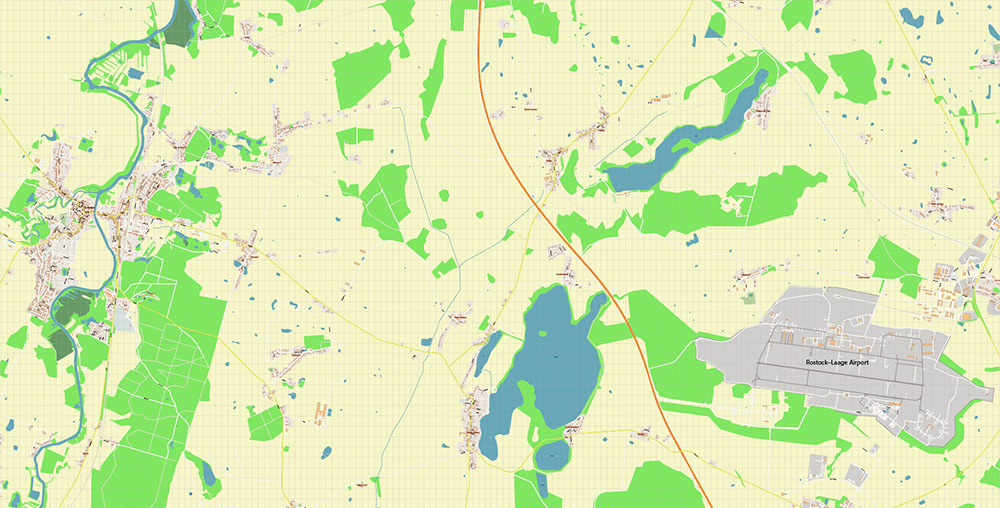 Rostock Germany Vector Map Exact High Detailed Street Map editable Adobe Illustrator in layers