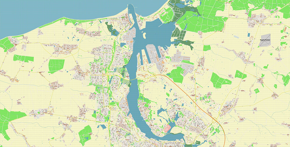 Rostock Germany Vector Map Exact High Detailed Street Map editable Adobe Illustrator in layers