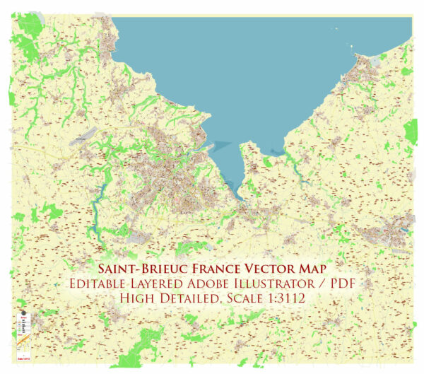 Saint-Brieuc France Vector Map Exact High Detailed Street Map editable Adobe Illustrator in layers Saint-Brieuc France Vector Map Exact High Detailed Street Map editable Adobe Illustrator in layers
