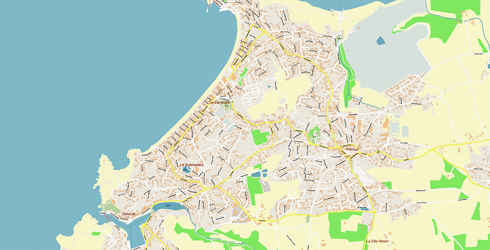 Saint-Brieuc France Vector Map Exact High Detailed Street Map editable Adobe Illustrator in layers
