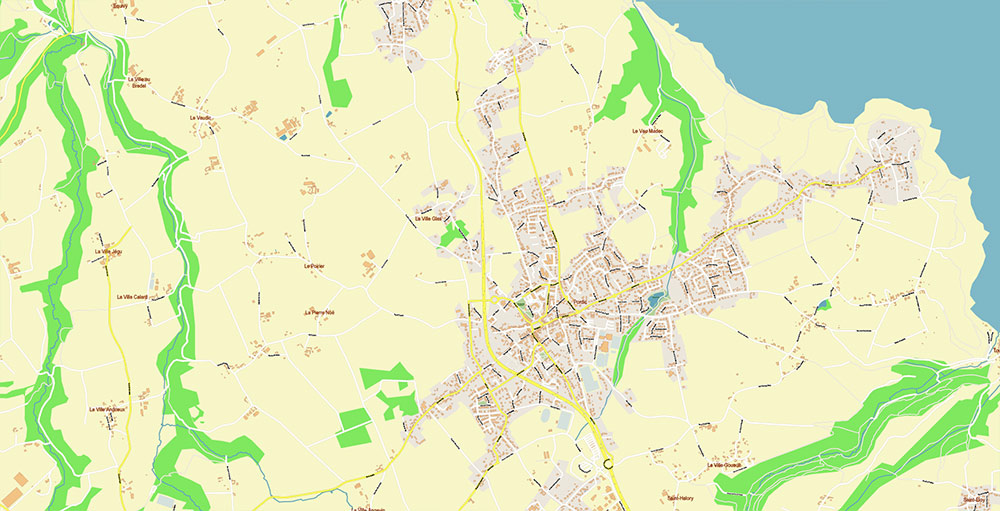 Saint-Brieuc France Vector Map Exact High Detailed Street Map editable Adobe Illustrator in layers