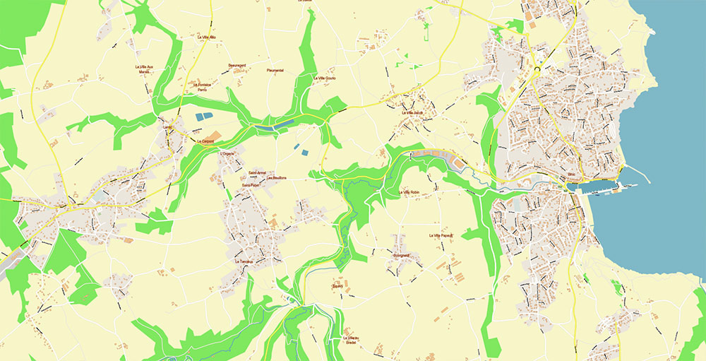 Saint-Brieuc France Vector Map Exact High Detailed Street Map editable Adobe Illustrator in layers