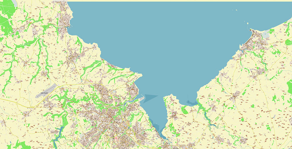 Saint-Brieuc France Vector Map Exact High Detailed Street Map editable Adobe Illustrator in layers
