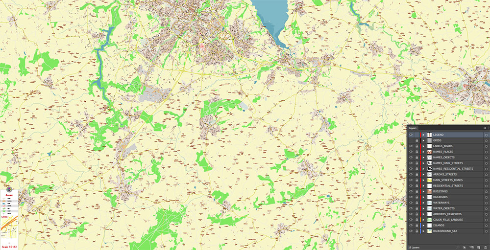 Saint-Brieuc France Vector Map Exact High Detailed Street Map editable Adobe Illustrator in layers