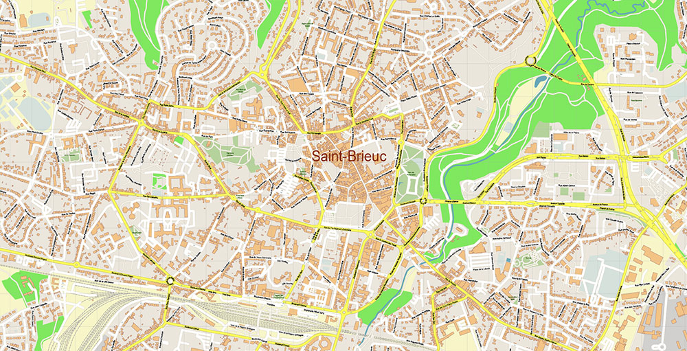 Saint-Brieuc France Vector Map Exact High Detailed Street Map editable Adobe Illustrator in layers