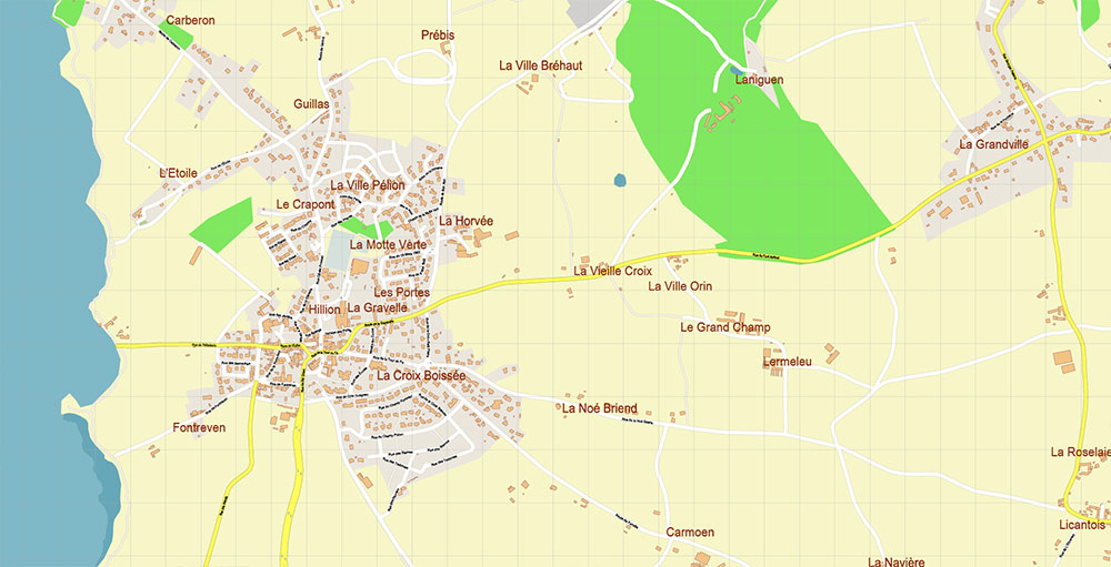 Saint-Brieuc France Vector Map Exact High Detailed Street Map editable Adobe Illustrator in layers