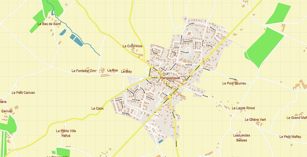 Saint-Brieuc France Vector Map Exact High Detailed Street Map editable Adobe Illustrator in layers