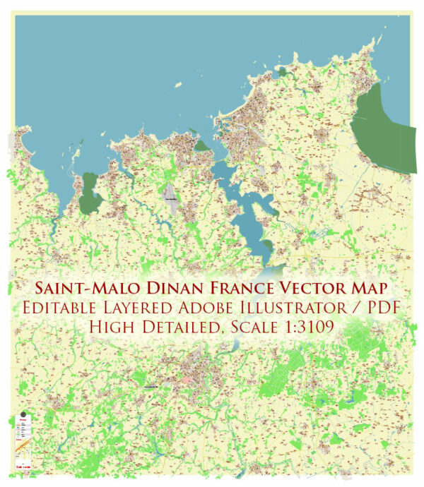 Saint-Malo Dinan France Vector Map Exact High Detailed Street Map editable Adobe Illustrator in layers Saint-Malo Dinan France Vector Map Exact High Detailed Street Map editable Adobe Illustrator in layers