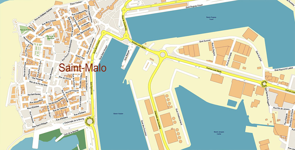 Saint-Malo Dinan France Vector Map Exact High Detailed Street Map editable Adobe Illustrator in layers