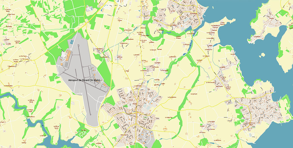Saint-Malo Dinan France Vector Map Exact High Detailed Street Map editable Adobe Illustrator in layers