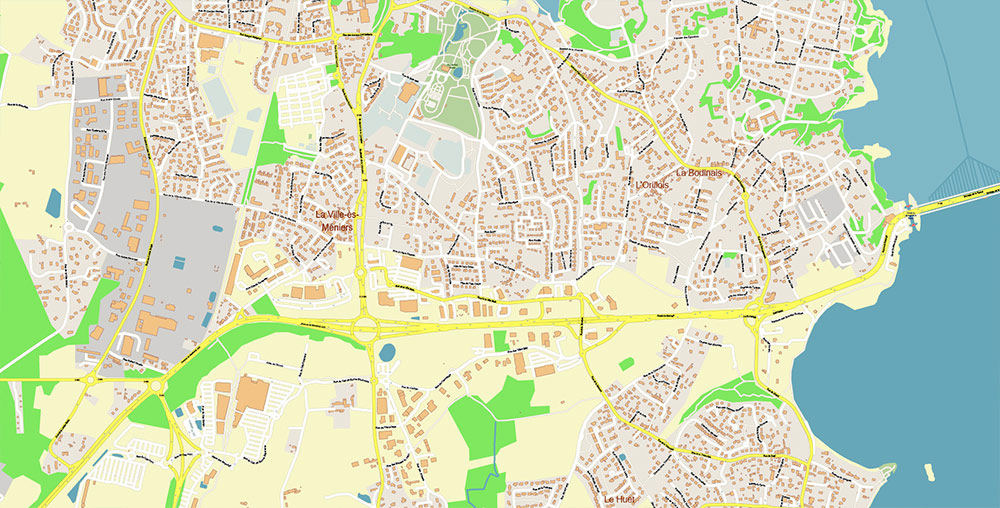 Saint-Malo Dinan France Vector Map Exact High Detailed Street Map editable Adobe Illustrator in layers