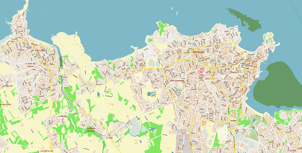 Saint-Malo Dinan France Vector Map Exact High Detailed Street Map editable Adobe Illustrator in layers