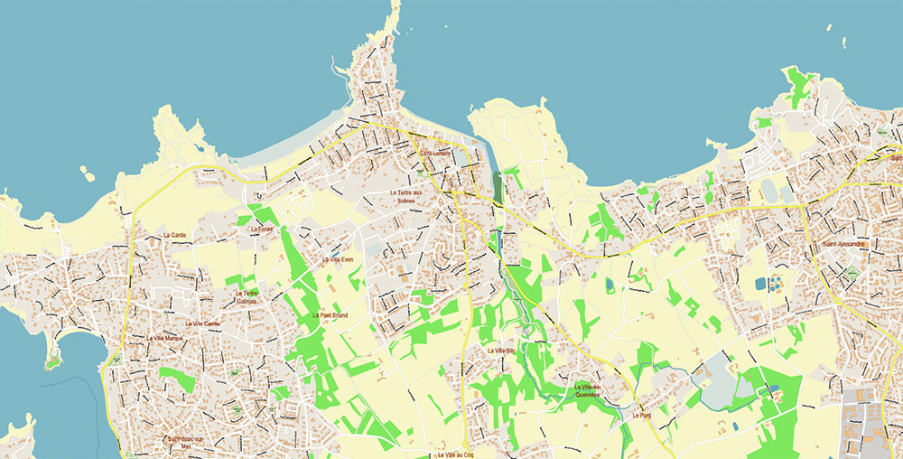 Saint-Malo Dinan France Vector Map Exact High Detailed Street Map editable Adobe Illustrator in layers