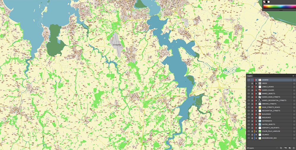 Saint-Malo Dinan France Vector Map Exact High Detailed Street Map editable Adobe Illustrator in layers