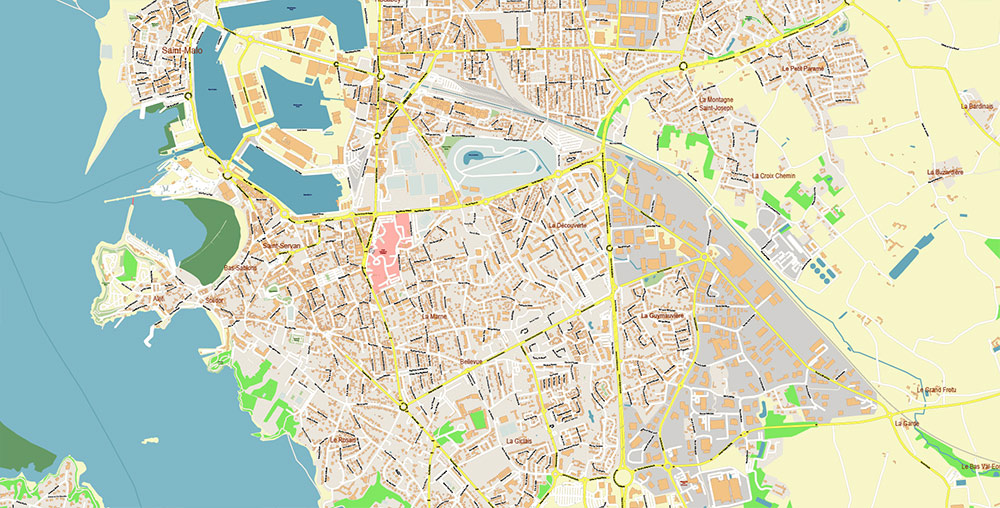 Saint-Malo Dinan France Vector Map Exact High Detailed Street Map editable Adobe Illustrator in layers