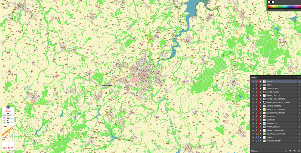Saint-Malo Dinan France Vector Map Exact High Detailed Street Map editable Adobe Illustrator in layers