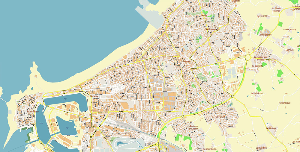 Saint-Malo Dinan France Vector Map Exact High Detailed Street Map editable Adobe Illustrator in layers
