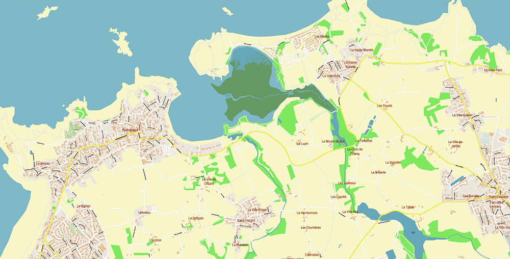 Saint-Malo Dinan France Vector Map Exact High Detailed Street Map editable Adobe Illustrator in layers