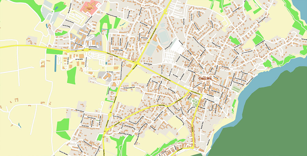 Saint-Malo Dinan France Vector Map Exact High Detailed Street Map editable Adobe Illustrator in layers