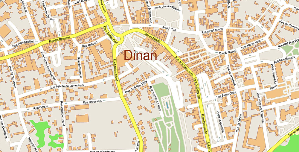 Saint-Malo Dinan France Vector Map Exact High Detailed Street Map editable Adobe Illustrator in layers