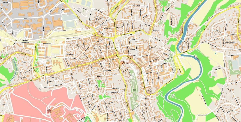 Saint-Malo Dinan France Vector Map Exact High Detailed Street Map editable Adobe Illustrator in layers