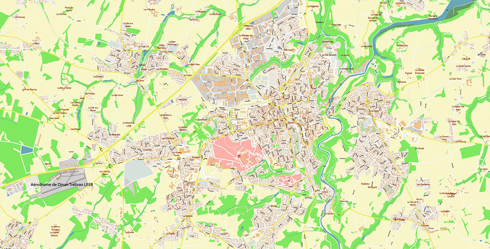 Saint-Malo Dinan France Vector Map Exact High Detailed Street Map editable Adobe Illustrator in layers