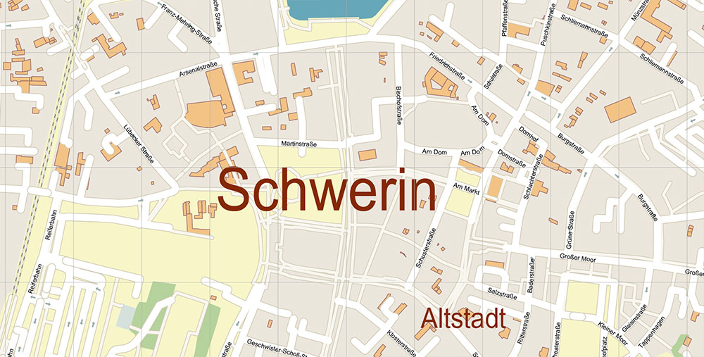 Schwerin Germany Vector Map Exact High Detailed Street Map editable Adobe Illustrator in layers