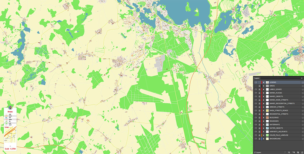 Schwerin Germany Vector Map Exact High Detailed Street Map editable Adobe Illustrator in layers