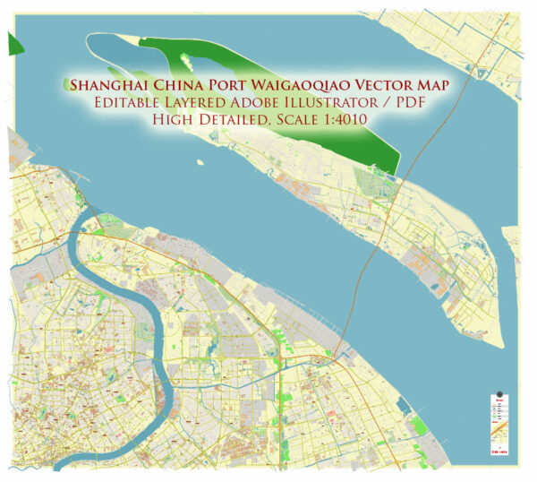 Shanghai China Waigaoqiao Port Map Vector Exact High Detailed Street Map editable Adobe Illustrator in layers Shanghai China Waigaoqiao Port Map Vector Exact High Detailed Street Map editable Adobe Illustrator in layers
