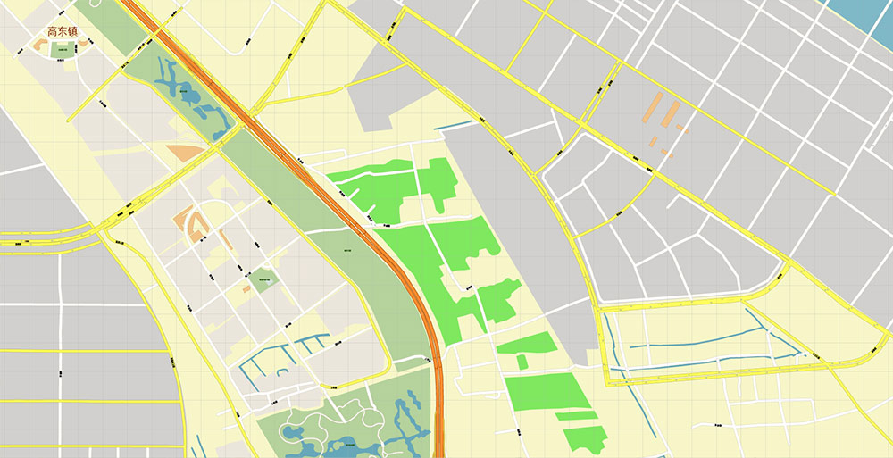 Shanghai China Waigaoqiao Port Map Vector Exact High Detailed Street Map editable Adobe Illustrator in layers