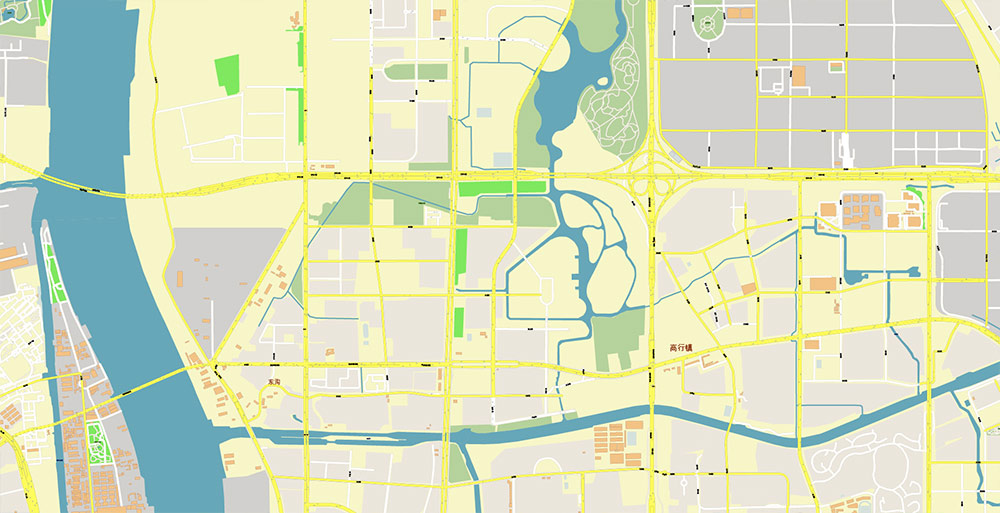 Shanghai China Waigaoqiao Port Map Vector Exact High Detailed Street Map editable Adobe Illustrator in layers