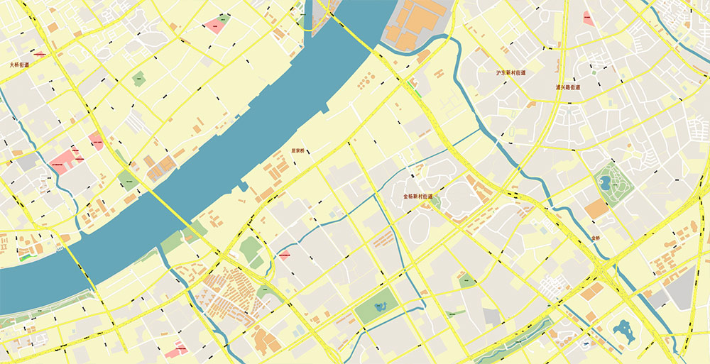 Shanghai China Waigaoqiao Port Map Vector Exact High Detailed Street Map editable Adobe Illustrator in layers