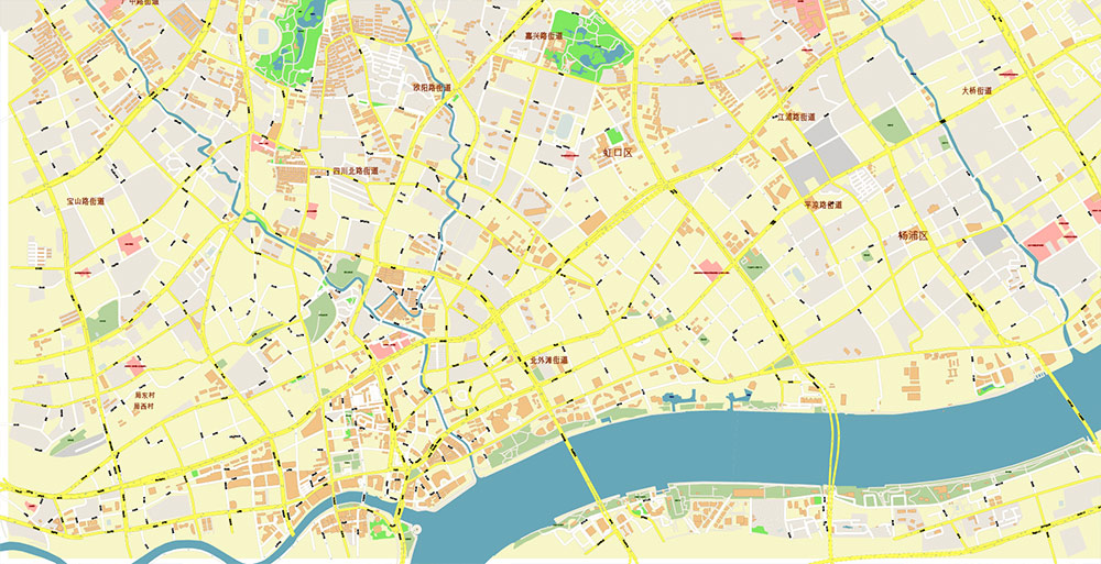 Shanghai China Waigaoqiao Port Map Vector Exact High Detailed Street Map editable Adobe Illustrator in layers