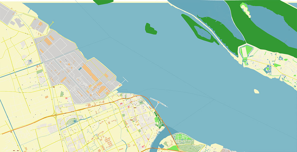 Shanghai China Wusong Baoshan Port Map Vector Exact High Detailed Street Map editable Adobe Illustrator in layers