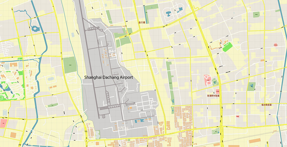 Shanghai China Wusong Baoshan Port Map Vector Exact High Detailed Street Map editable Adobe Illustrator in layers