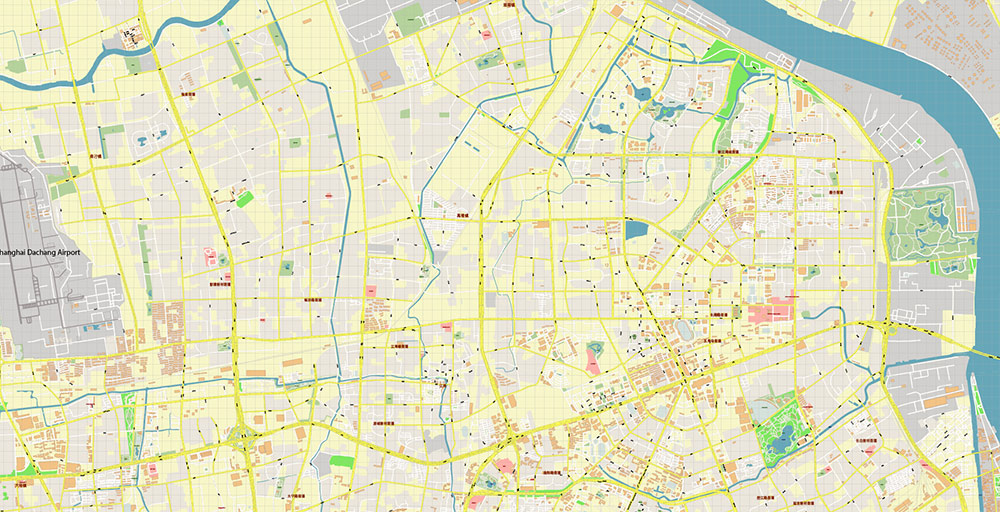 Shanghai China Wusong Baoshan Port Map Vector Exact High Detailed Street Map editable Adobe Illustrator in layers