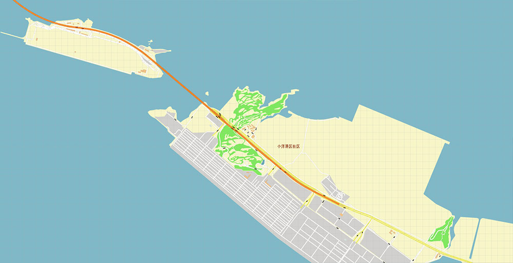 Shanghai China Yangshan Deep Water Port Map Vector Exact High Detailed Street Map editable Adobe Illustrator in layers Shanghai China Yangshan Deep Water Port Map Vector Exact High Detailed Street Map editable Adobe Illustrator in layers