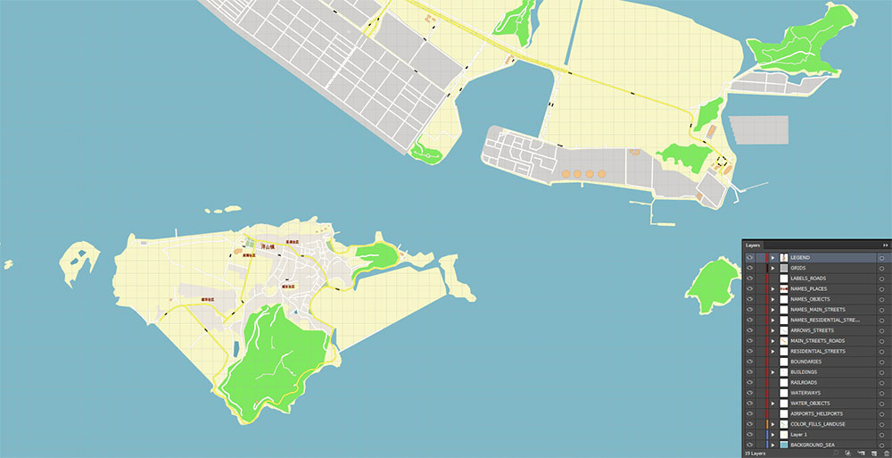 Shanghai China Yangshan Deep Water Port Map Vector Exact High Detailed Street Map editable Adobe Illustrator in layers Shanghai China Yangshan Deep Water Port Map Vector Exact High Detailed Street Map editable Adobe Illustrator in layers