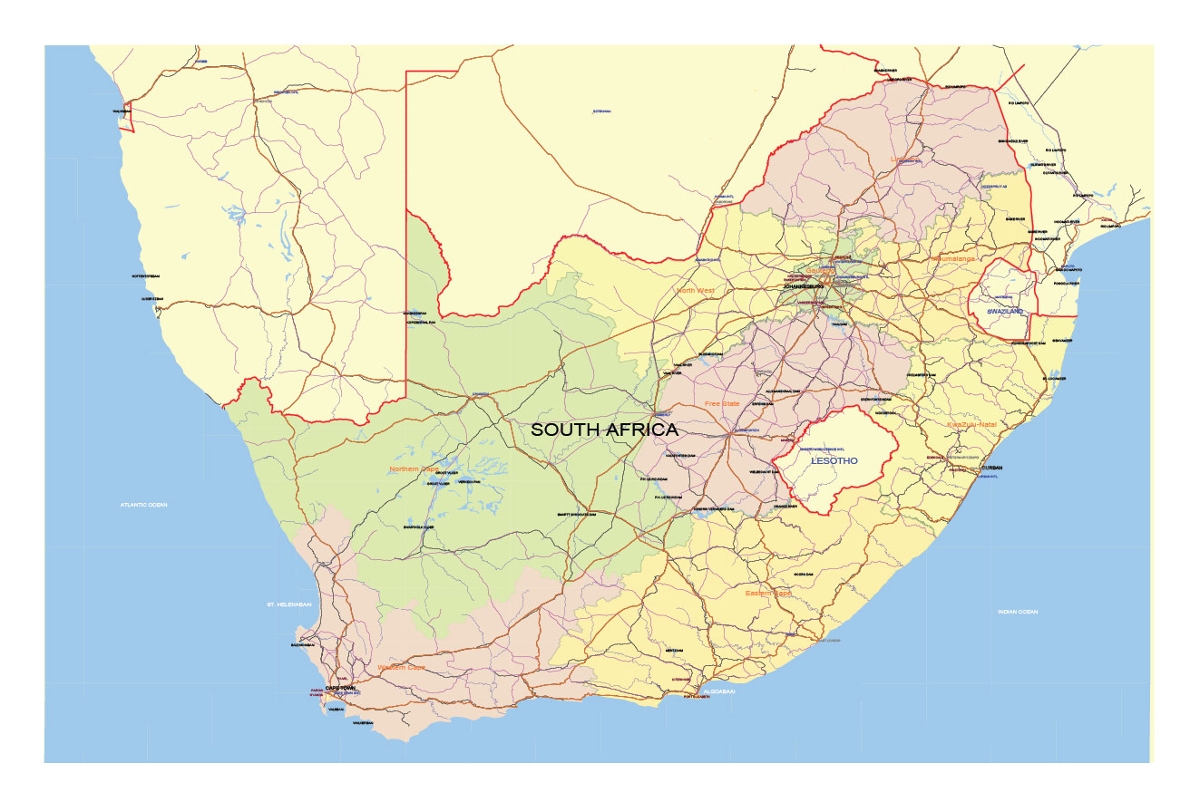 South Africa Map Vector Exact Low Detailed Road & Admin Map editable Adobe Illustrator and PDF in layers in 1 archive South Africa Map Vector Exact Low Detailed Road & Admin Map editable Adobe Illustrator and PDF in layers in 1 archive