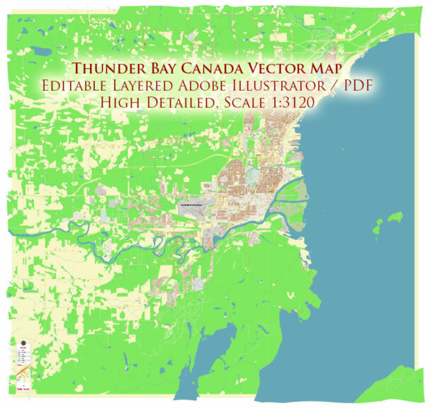 Thunder Bay Canada Vector Map Exact High Detailed Street Map editable Adobe Illustrator in layers
