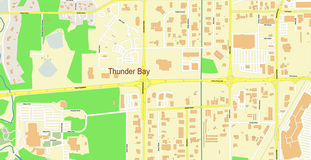 Thunder Bay Canada Vector Map Exact High Detailed Street Map editable Adobe Illustrator in layers