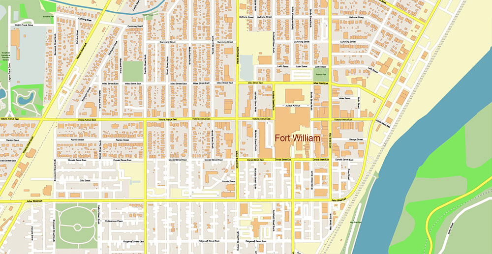Thunder Bay Canada Vector Map Exact High Detailed Street Map editable Adobe Illustrator in layers